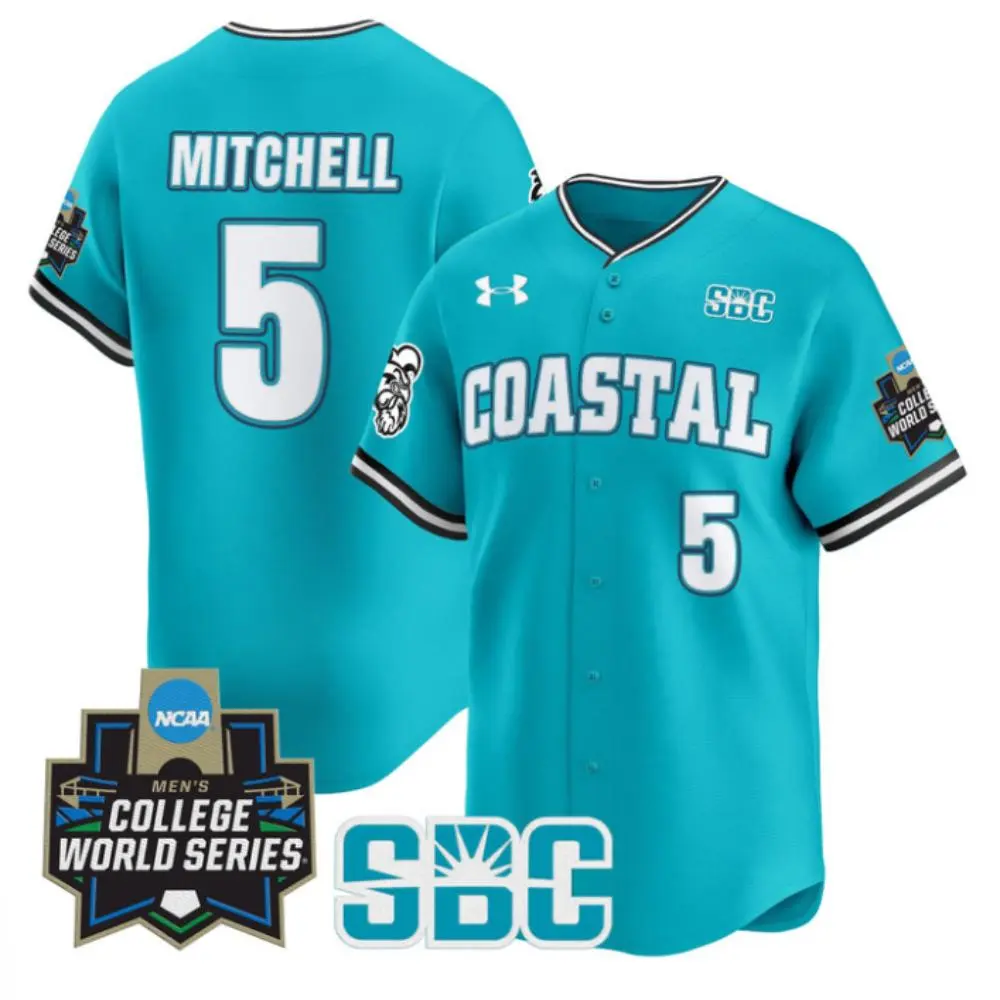 Coastal Carolina Chanticleers #5 Walker Mitchell Teal 2025 College Baseball World Series Jersey