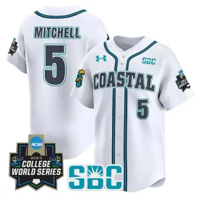 Coastal Carolina Chanticleers #5 Walker Mitchell White 2025 College Baseball World Series Jersey