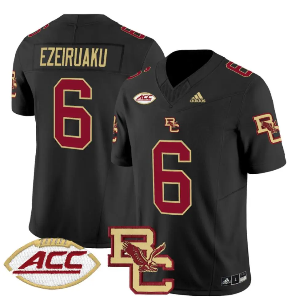 Boston College Eagles #6 Donovan Ezeiruaku Adidas 2024 Black Football Game Jersey