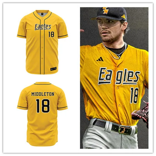 Southern Miss Golden Eagles #18 JB Middleton  Gold with name Baseball Limited Jersey