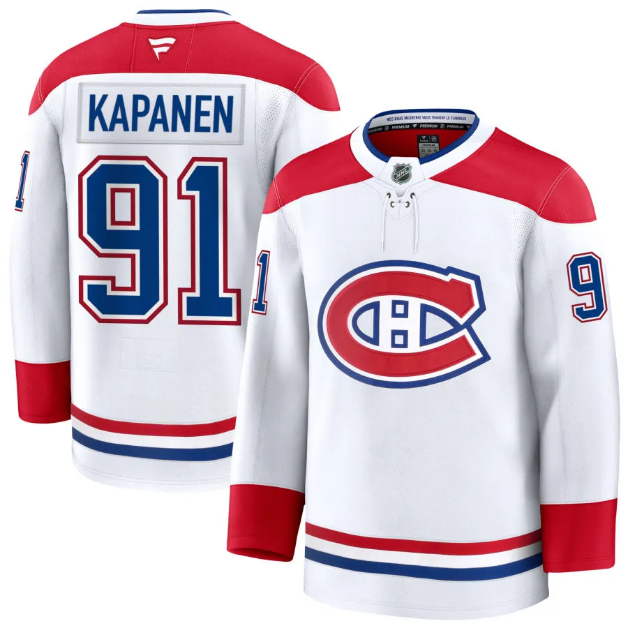 Mens Montreal Canadiens #91 Oliver Kapanen Fanatics White Away Jersey
