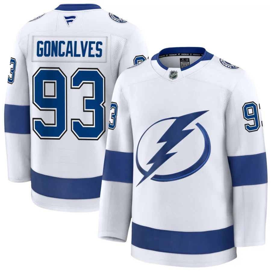 Mens Tampa Bay Lightning #93 Gage Goncalves Fanatics White Away Player Jersey