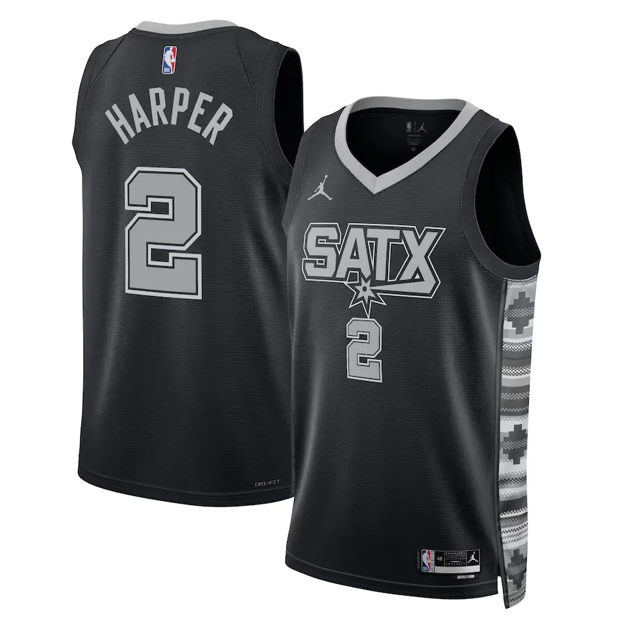 Men's San Antonio Spurs #2 Dylan Harper Black Statement Edition Player Jersey