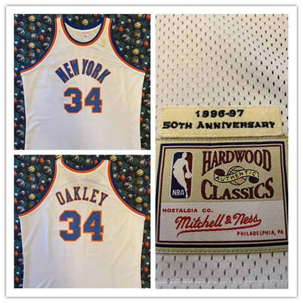 Mens' New York Knicks #34 Charles Oakley White 1996-97 50th Anniversary Hardwood Classics Throwback Swingman Jersey
