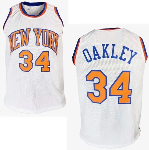 Mens' New York Knicks #34 Charles Oakley White 90's Hardwood Classics Throwback Swingman Jersey