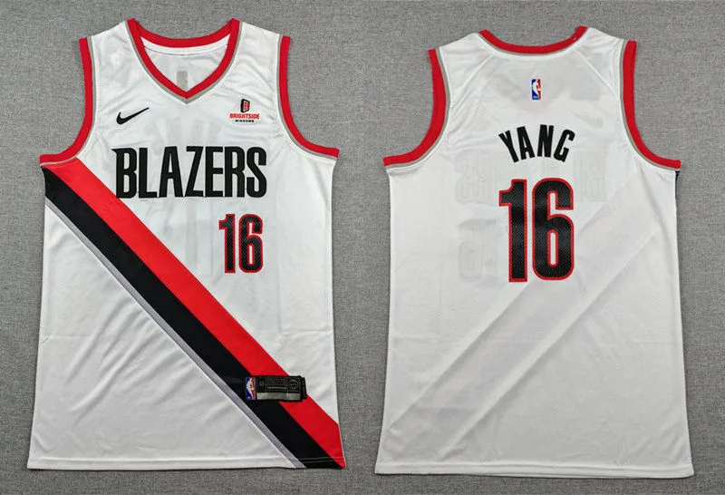 Mens Portland Trail Blazers #16 Hansen Yang White Association Edition Player Jersey