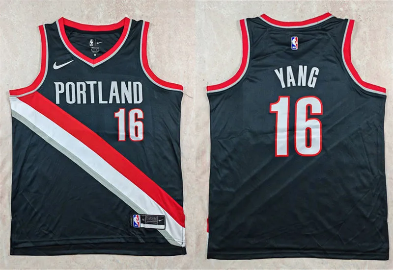 Mens Portland Trail Blazers #16 Hansen Yang Black Icon Edition Swingman Jersey