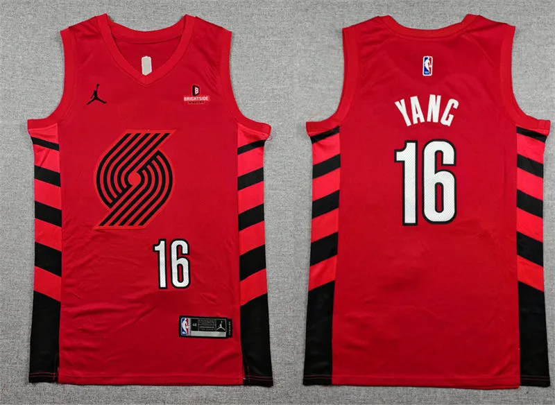 Mens Portland Trail Blazers #16 Hansen Yang Red Statement Edition Player Jersey