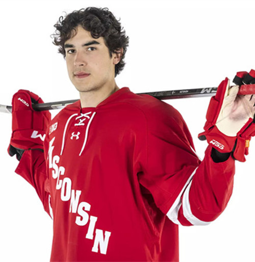 Wisconsin Badgers #6 Logan Hensler Cardinal College Hockey Game Jersey