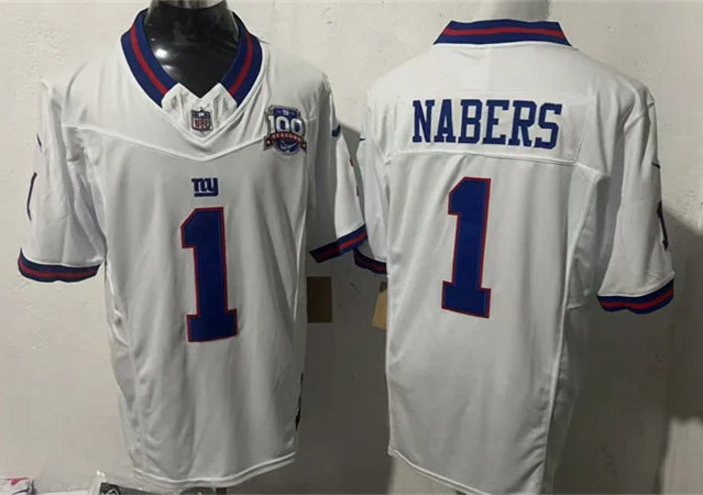 Men's New York Giants #1 Malik Nabers  White Color Rush Limited Jersey