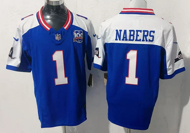 Men's New York Giants #1 Malik Nabers Royal White Gratitude Limited Jersey