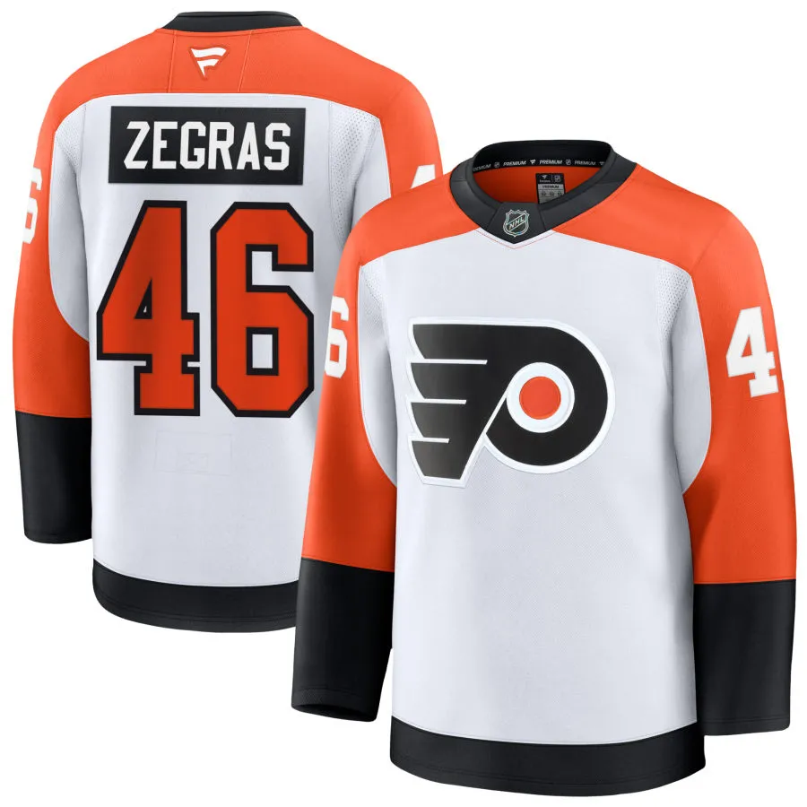 Mens Philadelphia Flyers #46 Trevor Zegras Fanatics White Away Player Jersey