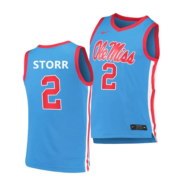 Ole Miss Rebels #2 AJ Storr Powder Blue College Basketball Game Jersey