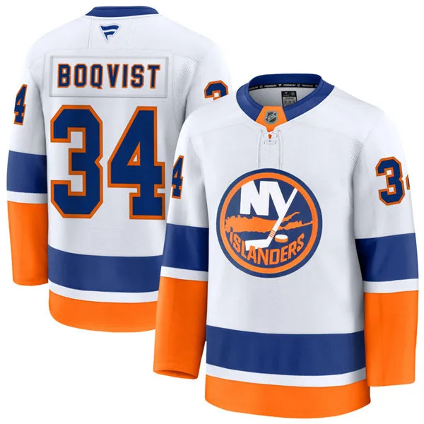 Mens New York Islanders #34 Adam Boqvist Fanatics Away White Jersey