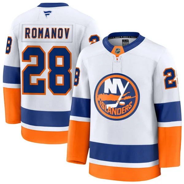 Mens New York Islanders #28 Alexander Romanov Fanatics Away White Jersey