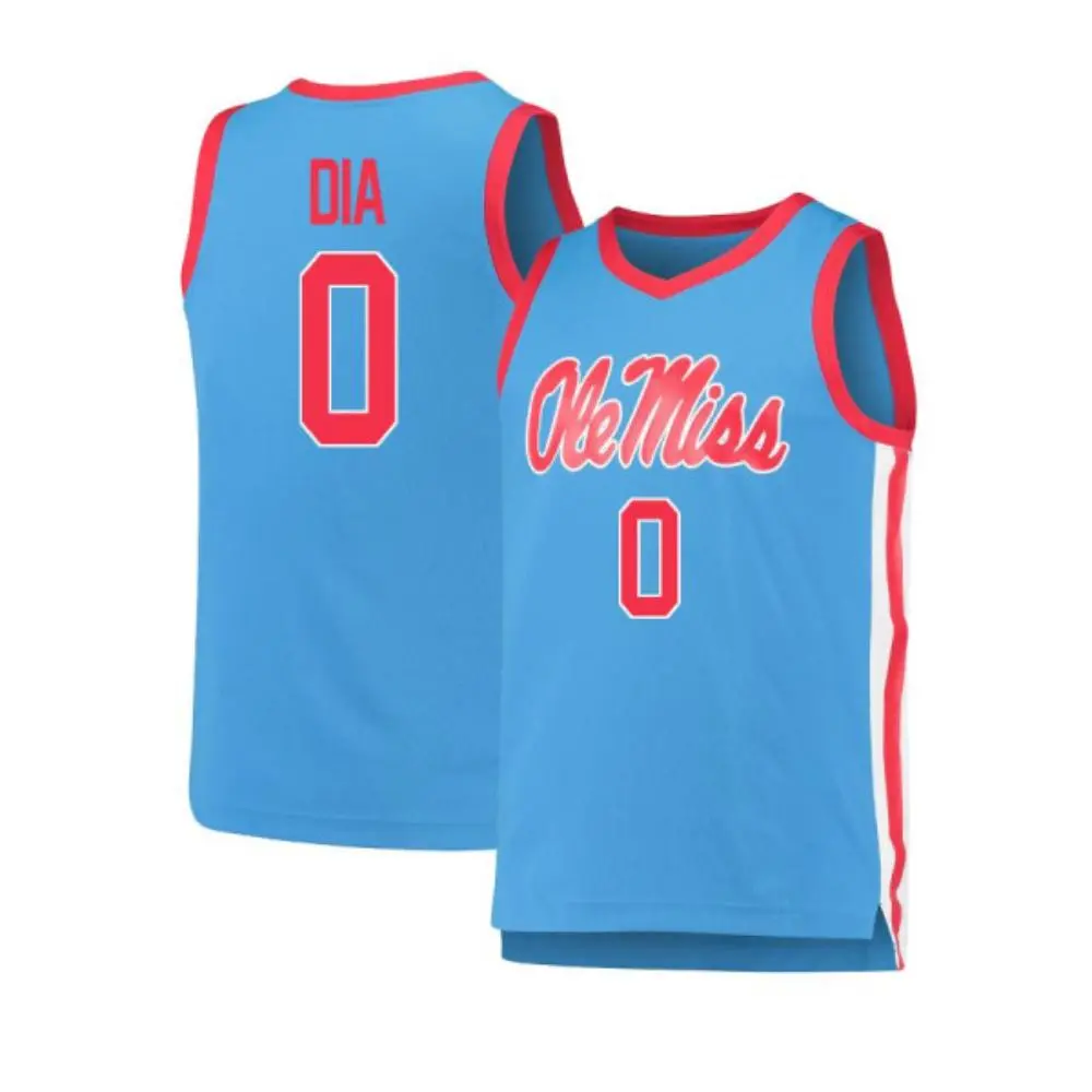 Ole Miss Rebels #0 Malik Dia Powder Blue College Basketball Game Jersey