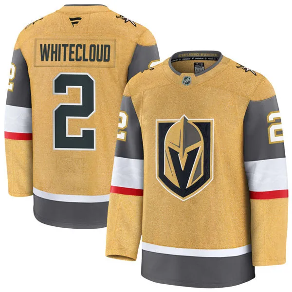 Mens Vegas Golden Knights #2 Zach Whitecloud Stitched Fanatics Gold Home Player Jersey