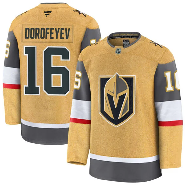 Mens Vegas Golden Knights #16 Pavel Dorofeyev Stitched Fanatics Gold Home Player Jersey