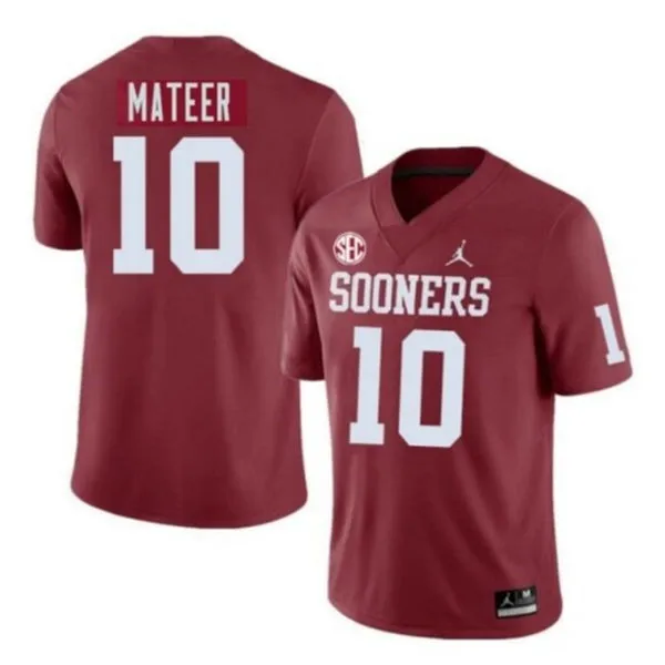 Oklahoma Sooners #10 John Mateer Crimson SEC Football Game Jersey