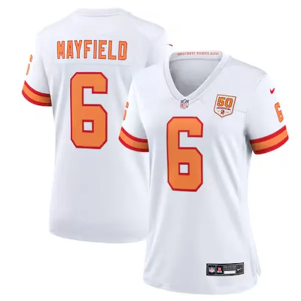 Womens Tampa Bay Buccaneers #6 Baker Mayfield Nike White 50th Season F.U.S.E. Limite Jersey