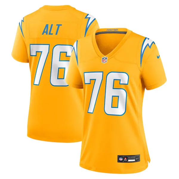 Women's Los Angeles Chargers #76 Joe Alt Nike Gold Alternate Charger Power Vapor F.U.S.E. Limited Jersey