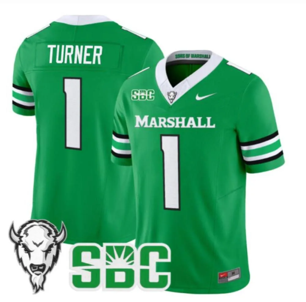 Marshall Thundering Herd #1 Zion Turner 2025 Kelly Green Vapor F.U.S.E. Limited Football Jersey