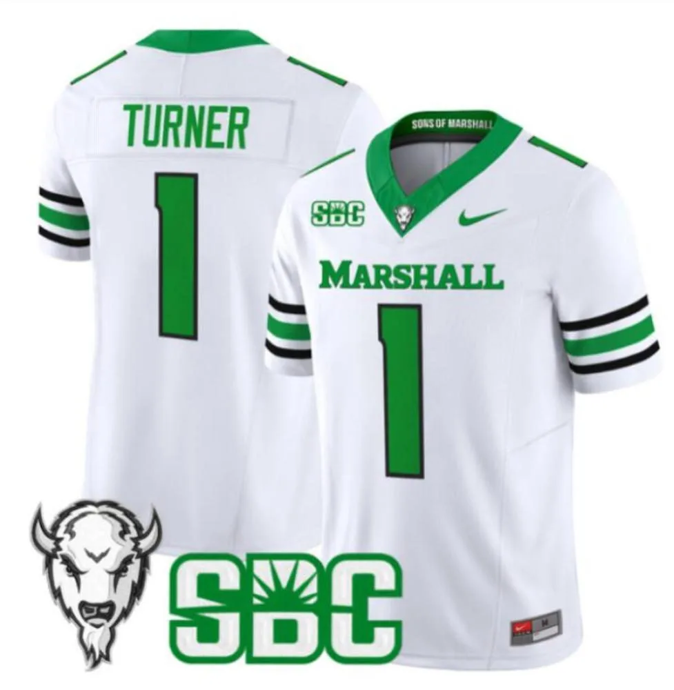 Marshall Thundering Herd #1 Zion Turner 2025 White Vapor F.U.S.E. Limited Football Jersey