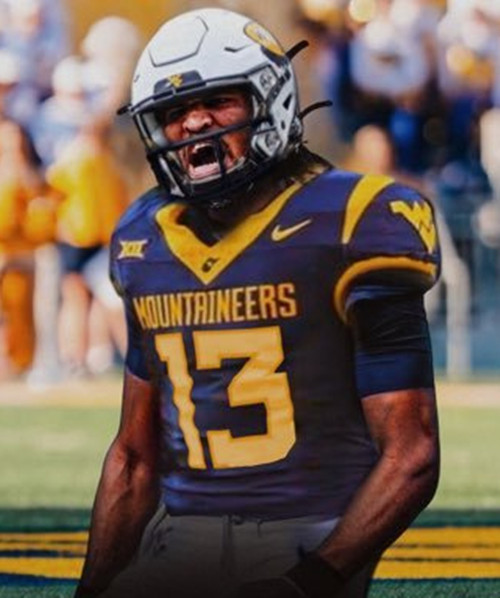 West Virginia Mountaineers #13 Jaylen Henderson Navy College Football Game Jersey