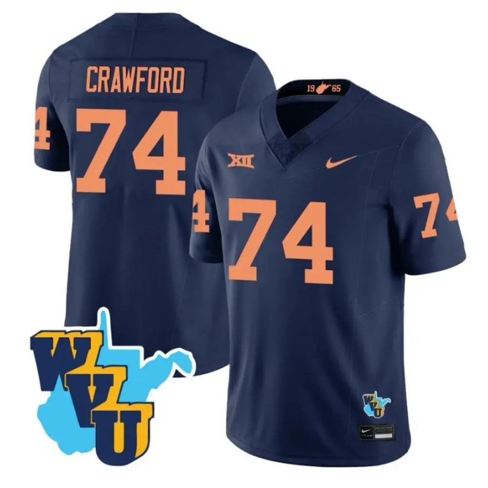 West Virginia Mountaineers #74 Ty'Kieast Crawford Navy 1965 Retro Football Jersey