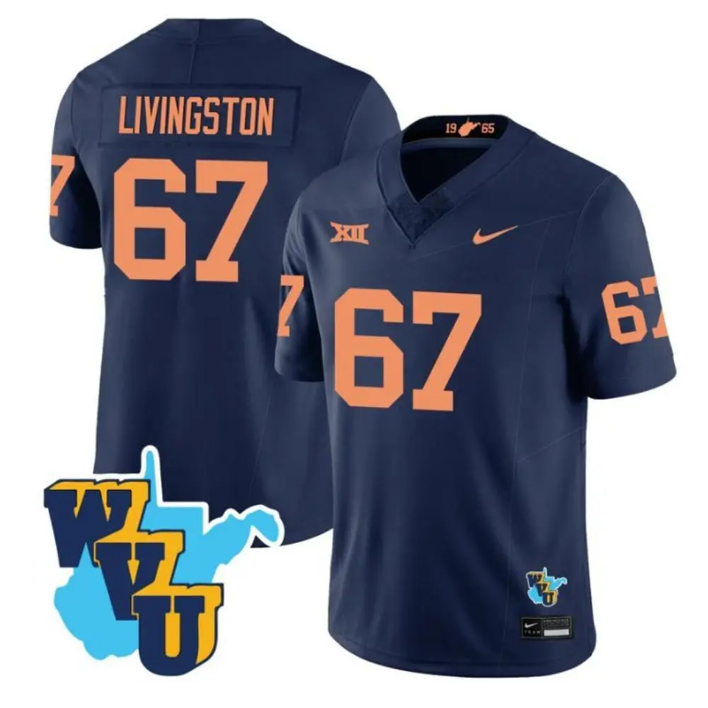 West Virginia Mountaineers #67 Landen Livingston Navy 1965 Retro Football Jersey