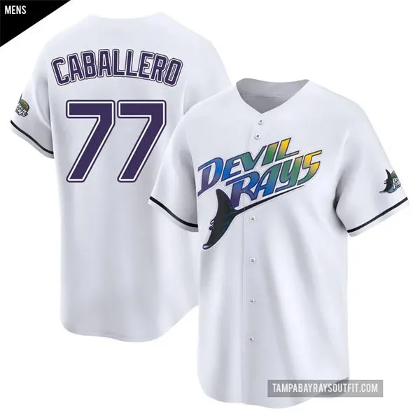 Mens Tampa Bay Rays #77 Jose Caballero White 25th Anniversary Retro Limited Jersey