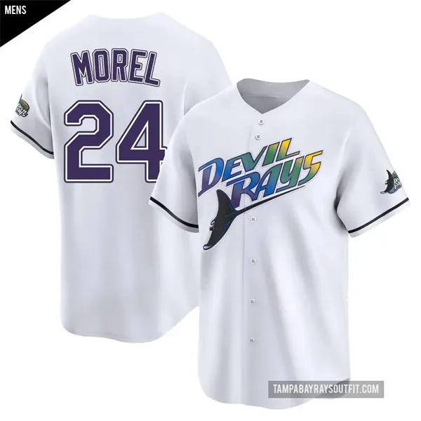 Mens Tampa Bay Rays #24 Christopher Morel White 25th Anniversary Retro Limited Jersey