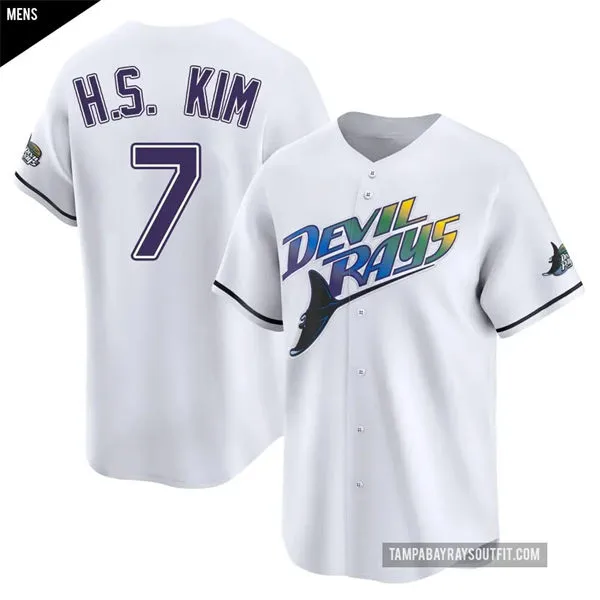 Mens Tampa Bay Rays #7 Ha-seong Kim White 25th Anniversary Retro Limited Jersey