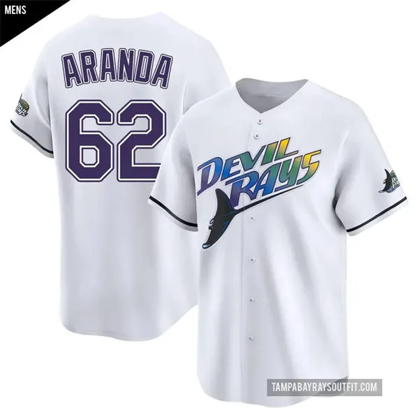 Mens Tampa Bay Rays #62 Jonathan Aranda White 25th Anniversary Retro Limited Jersey