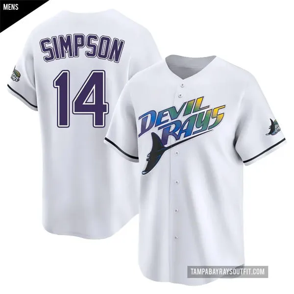 Mens Tampa Bay Rays #14 Chandler Simpson White 25th Anniversary Retro Limited Jersey
