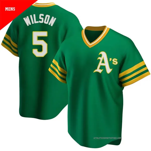 Men's Athletics #5 Jacob Wilson Nike Green Pullover Cooperstown Jersey
