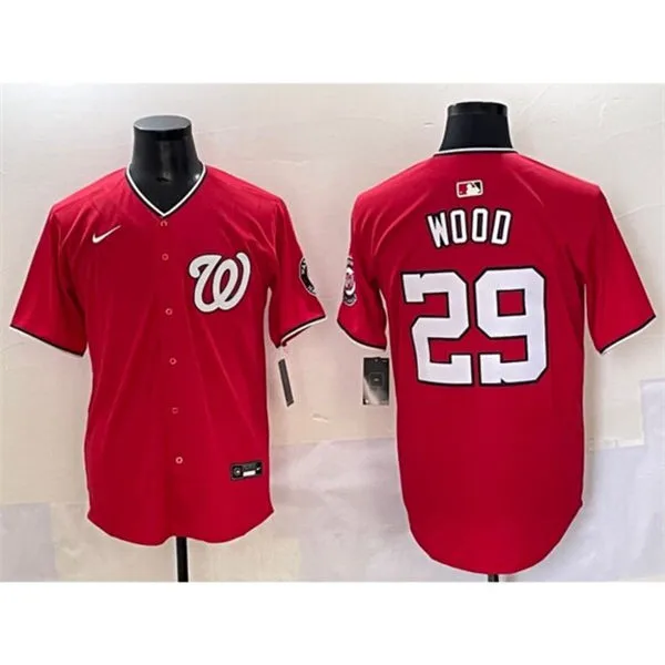 Men's Washington Nationals #29 James Wood Nike 2025 Scarlet Alternate Limited Jersey
