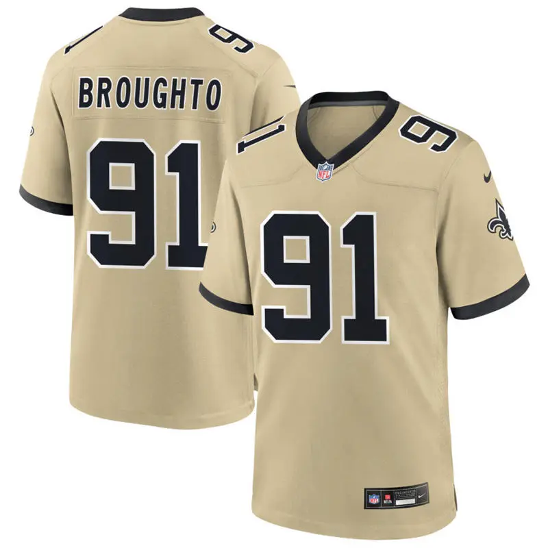 Youth New Orleans Saints #91 Vernon Broughton Nike Gold Gameday Golds Alternate F.U.S.E. Limited Jersey