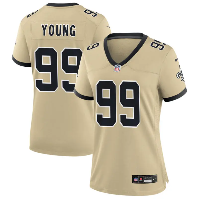 Women's New Orleans Saints #99 Chase Young Nike Gold Gameday Golds Alternate Limited Jersey