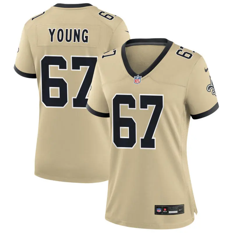 Women's New Orleans Saints #67 Landon Young Nike Gold Gameday Golds Alternate Limited Jersey