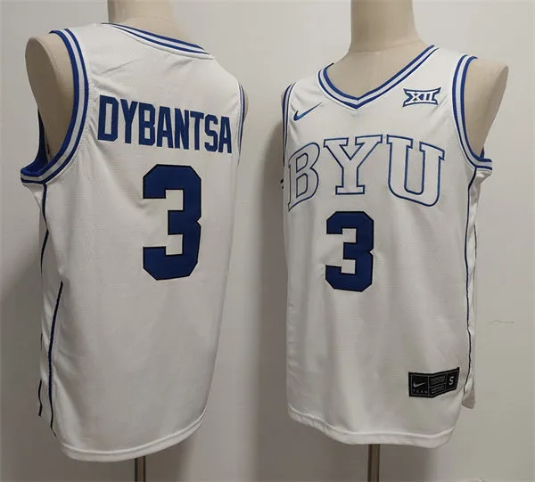 Mens BYU Cougars #3 AJ Dybantsa 2025 XII White Basketball Game Jersey