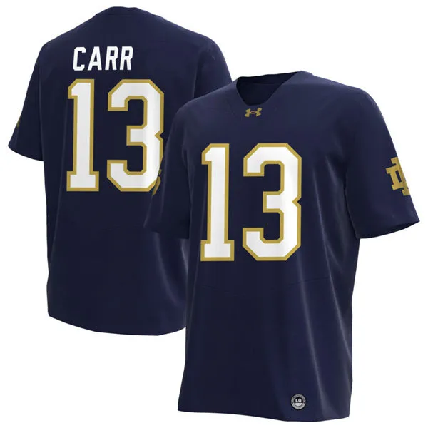 Mens Notre Dame Fighting Irish #13 CJ Carr 2025 Navy with Name College Football  Jersey