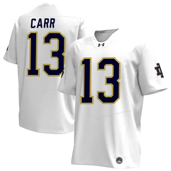 Mens Notre Dame Fighting Irish #13 CJ Carr 2025 White with Name College Football  Jersey