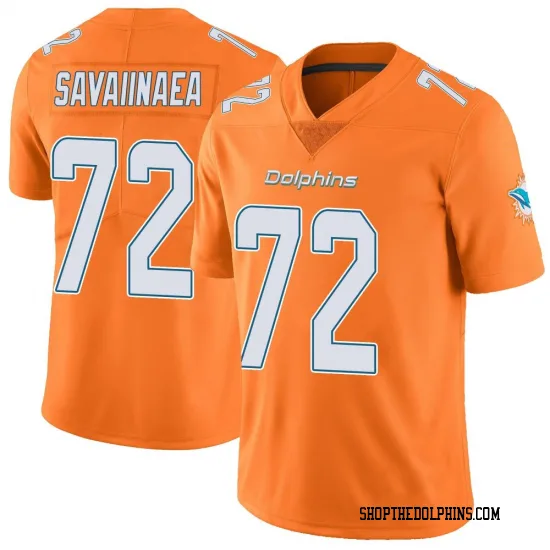 Mens Miami Dolphins #72 Jonah Savaiinaea Nike Orange Color Rush Limited Jersey