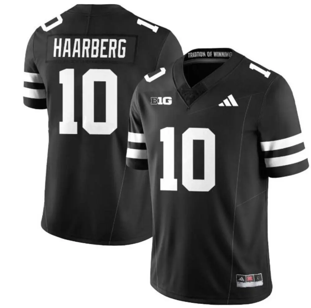 Nebraska Huskers #10 Heinrich Haarberg 2025 All Black ALTERNATE Football Game Jersey