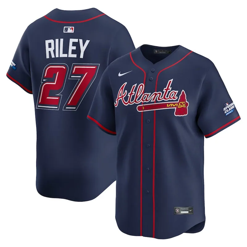 Mens Atlanta Braves #27 Austin Riley Navy 2025 MLB Speedway Classic Alternate Limited Jersey