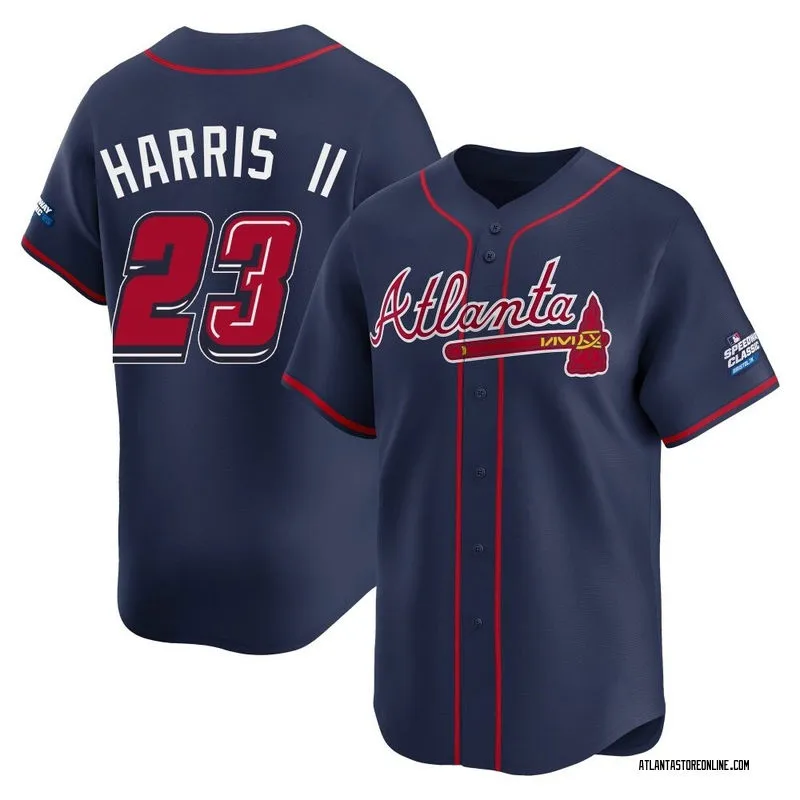 Mens Atlanta Braves #23 Michael Harris II Navy 2025 MLB Speedway Classic Alternate Limited Jersey