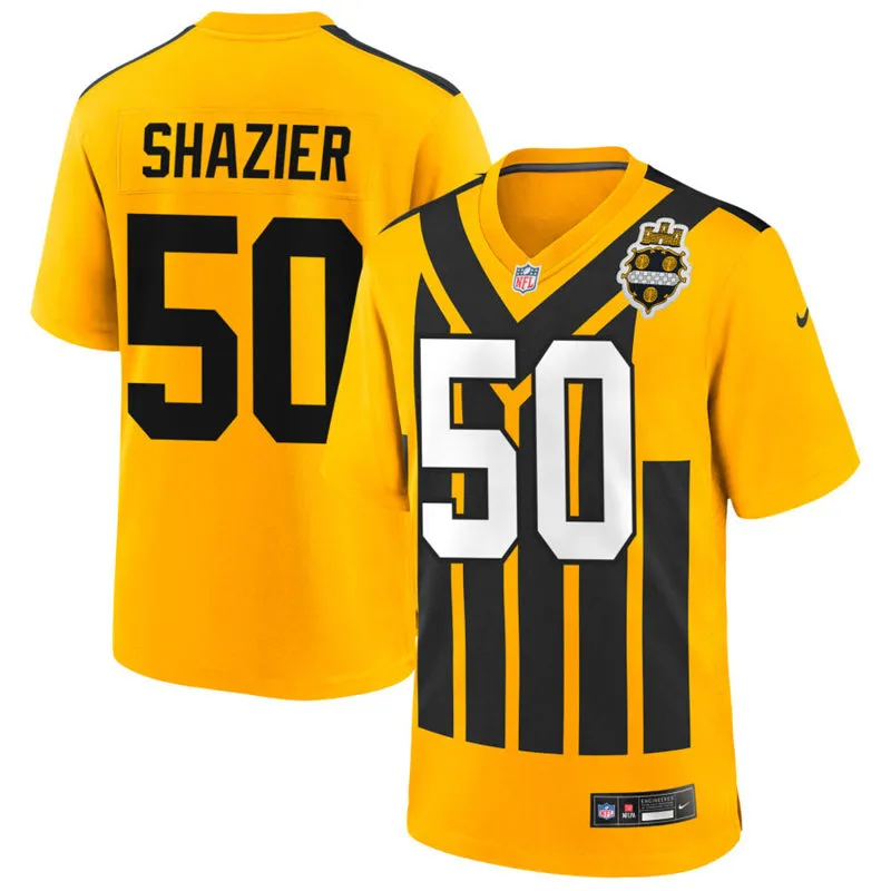 Mens Pittsburgh Steelers Retired Player #50 Ryan Shazier Nike Gold Alternate 1933 Throwback Game Jersey