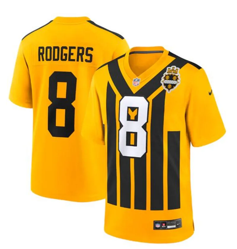 Men's Pittsburgh Steelers #8 Aaron Rodgers Nike Gold Alternate 1933 Throwback Game Jersey