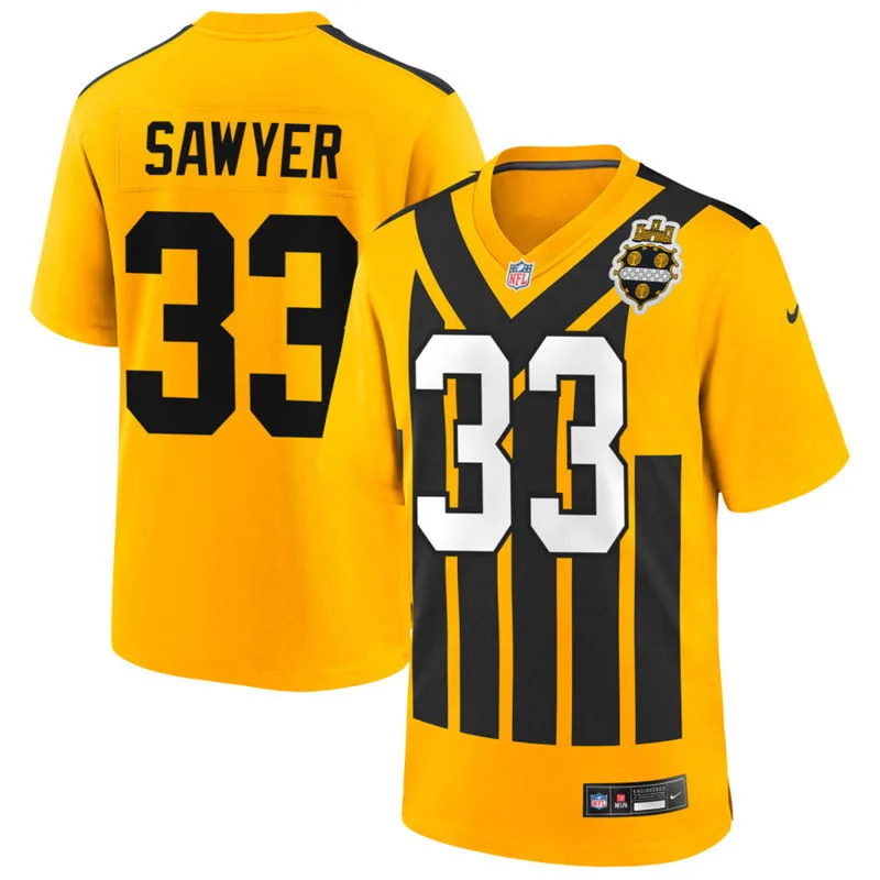Men's Pittsburgh Steelers #33 Jack Sawyer Nike Gold Alternate 1933 Throwback Game Jersey